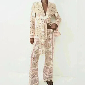 🔥🔥zara printed linen blend trousers